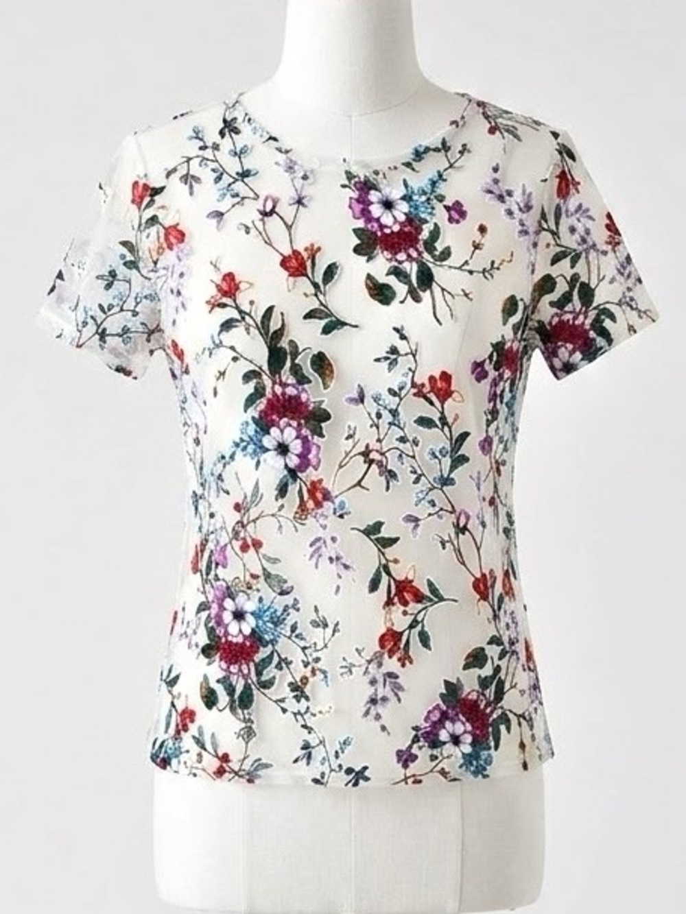 A New Day Sheer Floral Velvet Burnout Short Sleeve Crewneck Top Size Large